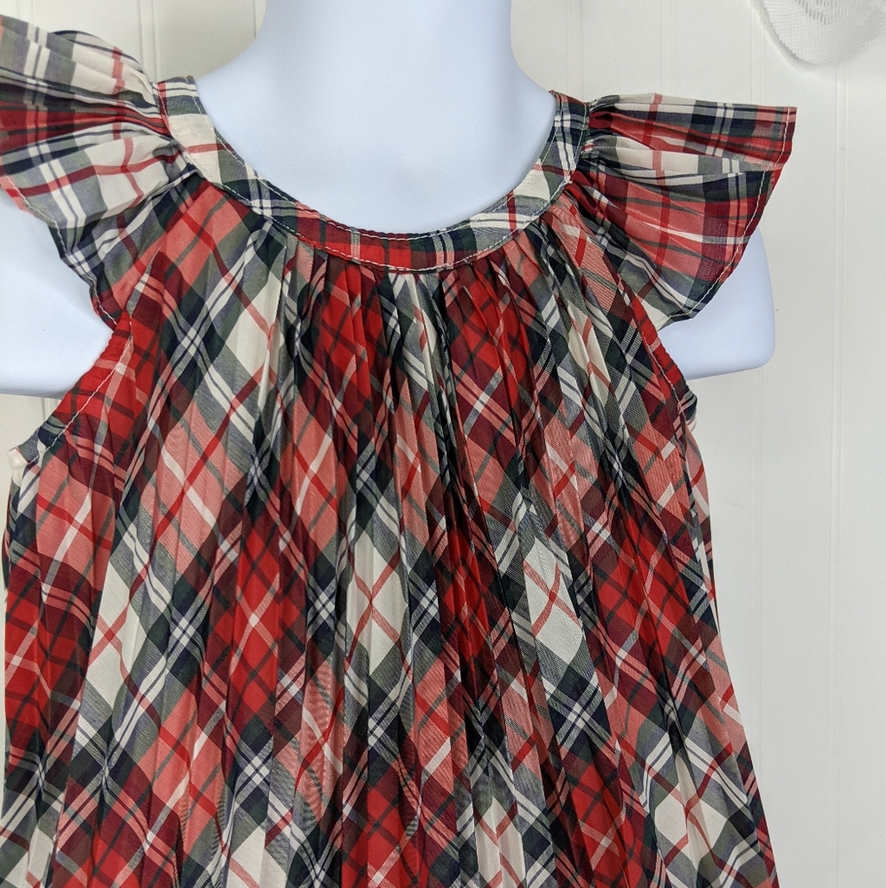 BABY GAP Pleated Flutter Tartan Plaid Holiday Dress Sz 3T - Picture 4 of 14